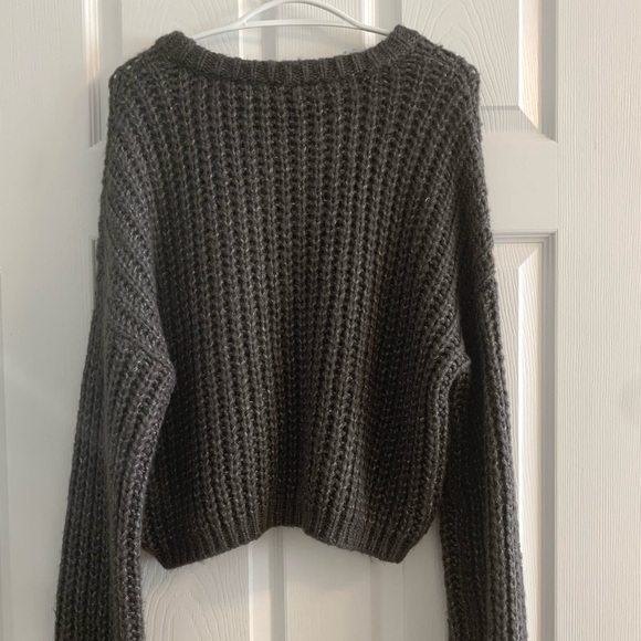 Garage Cable Knit Cropped Sweater, Grey, Size L - Picture 3 of 4